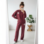 Load image into Gallery viewer, 2Pc Knitted Lounge Wear Sets for Women UK, Crew Neck Long Sleeve Top & Drawstring Trousers Tracksuit, Warm Casual Daily Knitwear Set