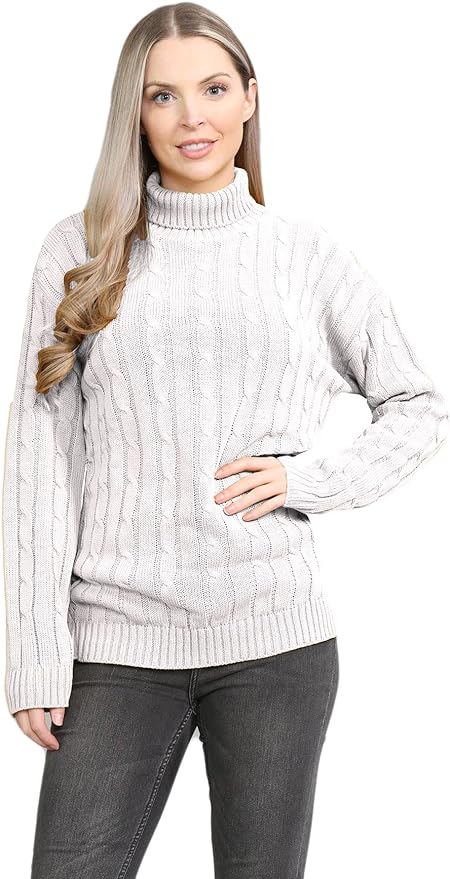 Womens Polo High Neck Jumper Ladies Cable Knitted Long Sleeve Pullover Casual Winter Sweater Top