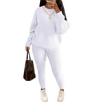 Load image into Gallery viewer, Women's Solid Drop Shoulder Sweater Set, 2024 New Drop Shoulder Rib-Knit Sweater & Pants Set