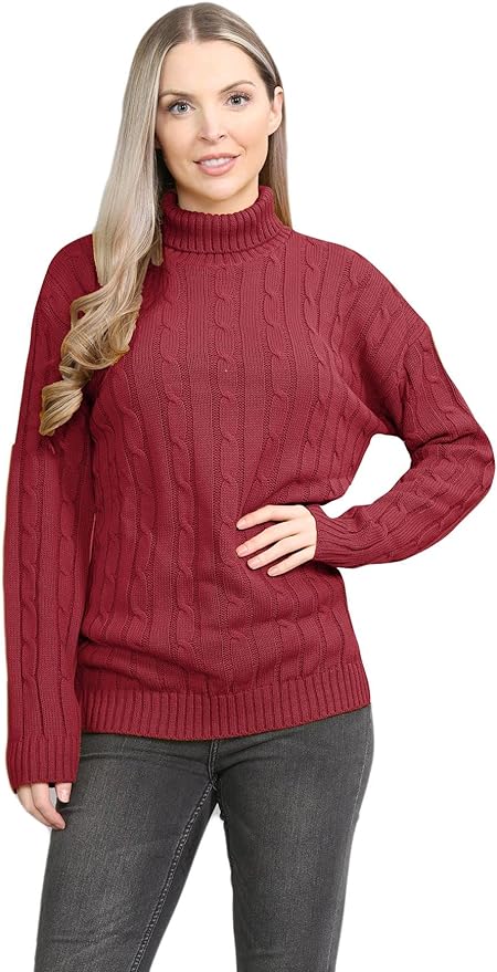 Womens Polo High Neck Jumper Ladies Cable Knitted Long Sleeve Pullover Casual Winter Sweater Top