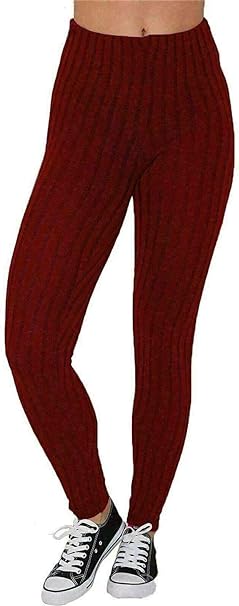 Ladies Chunky Cable Knitted Full Length Thick Leggings Women's Stretchy Pants Ladies Plain Warm Thick Chunky Cable Ladies Ribbed Knitted Leggings