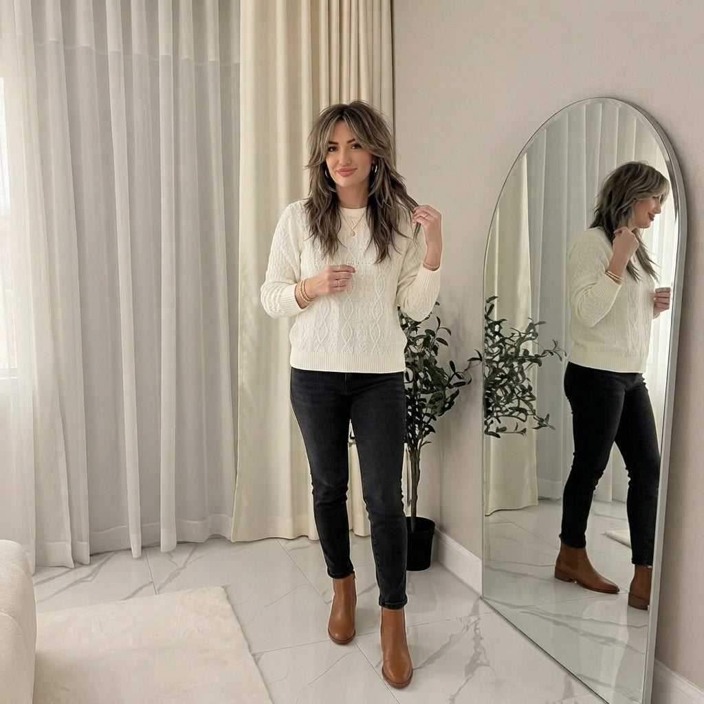 LUXE DIVA Ladies Diamond Pattern Knitted Jumper Stylish Women's Sweater