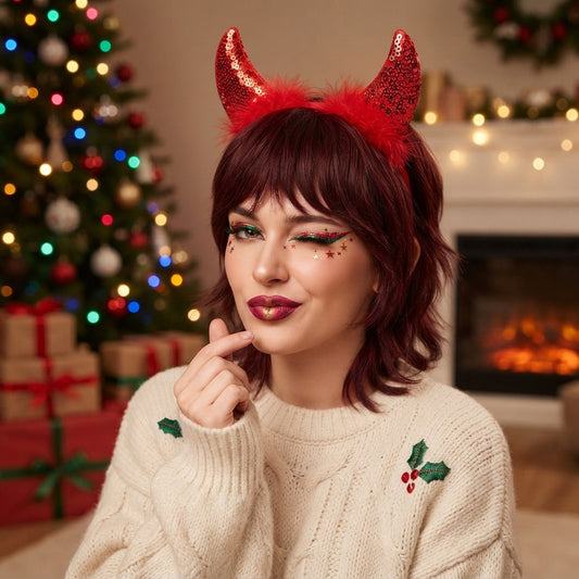 LUXE DIVA Red Sequin Devil Horns Headband Halloween Fancy Dress Hen Night Costume Accessory