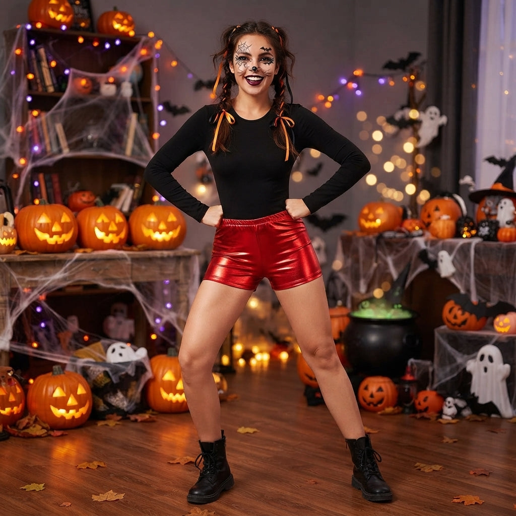LUXE DIVA Womens Metallic Wet Look Hot Pants Womens Red Blue Shiny Halloween Summer Fancy Party Disco Wet Look Shorts