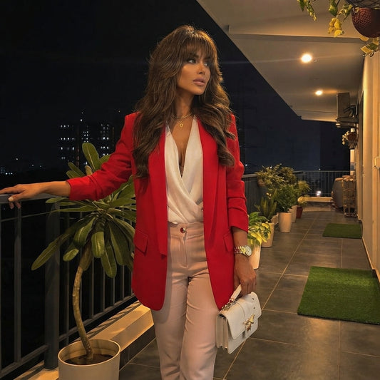 LUXEDIVA Women's Ruched Sleeve Blazer Collared Lined Casual Formal Jacket