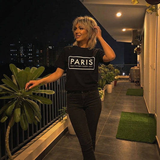 LUXE DIVA Women's Paris Print Oversized T Shirt Short Sleeve Casual Top