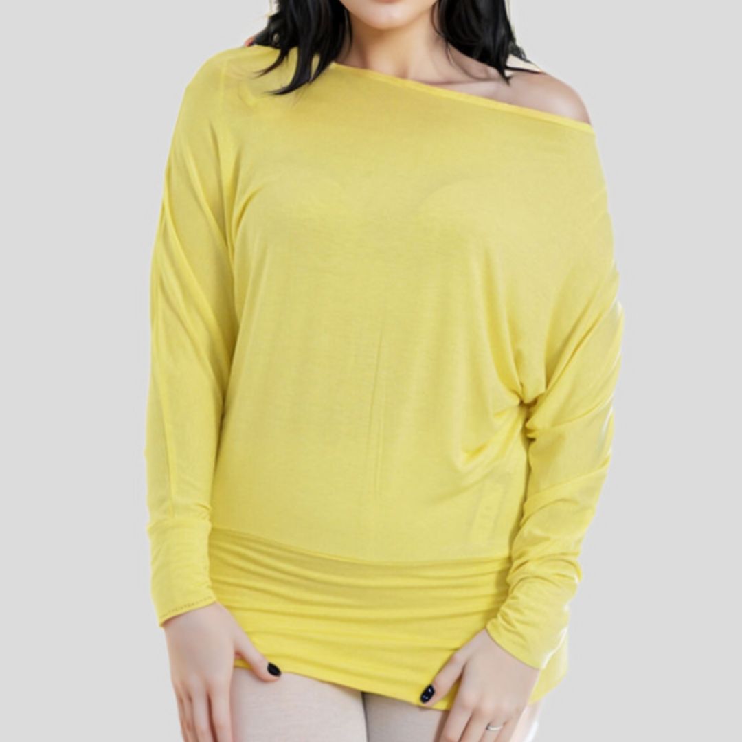 LUXE DIVA One Off-Shoulder Tops with Long Sleeves, Off Shoulder Batwing Jumper, Ladies Batwing Top in Black, Red, White Plus 21 Colors More UK