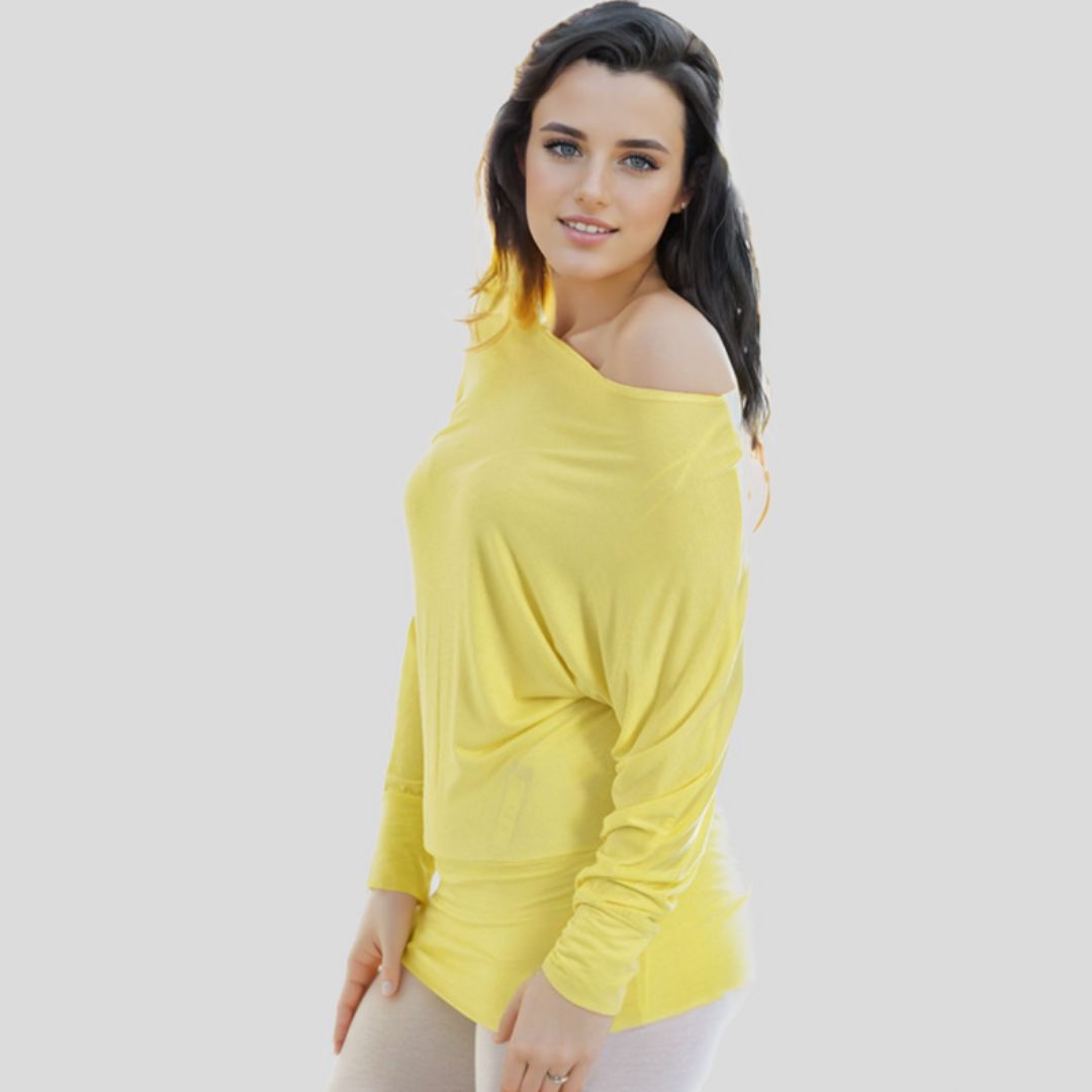 LUXE DIVA One Off-Shoulder Tops with Long Sleeves, Off Shoulder Batwing Jumper, Ladies Batwing Top in Black, Red, White Plus 21 Colors More UK