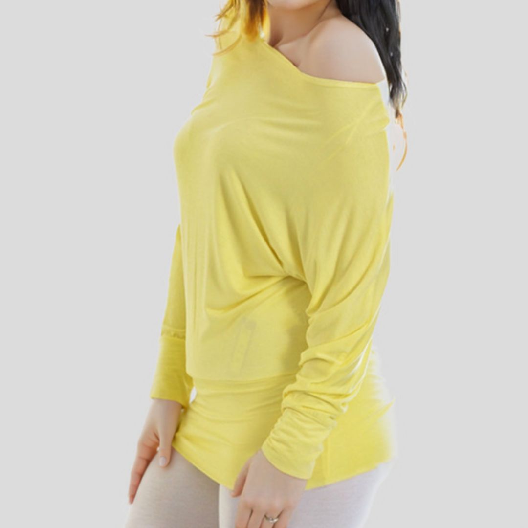 LUXE DIVA One Off-Shoulder Tops with Long Sleeves, Off Shoulder Batwing Jumper, Ladies Batwing Top in Black, Red, White Plus 21 Colors More UK