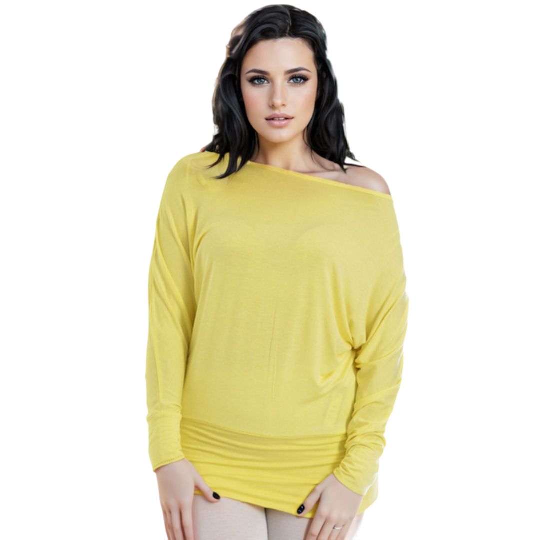 LUXE DIVA One Off-Shoulder Tops with Long Sleeves, Off Shoulder Batwing Jumper, Ladies Batwing Top in Black, Red, White Plus 21 Colors More UK