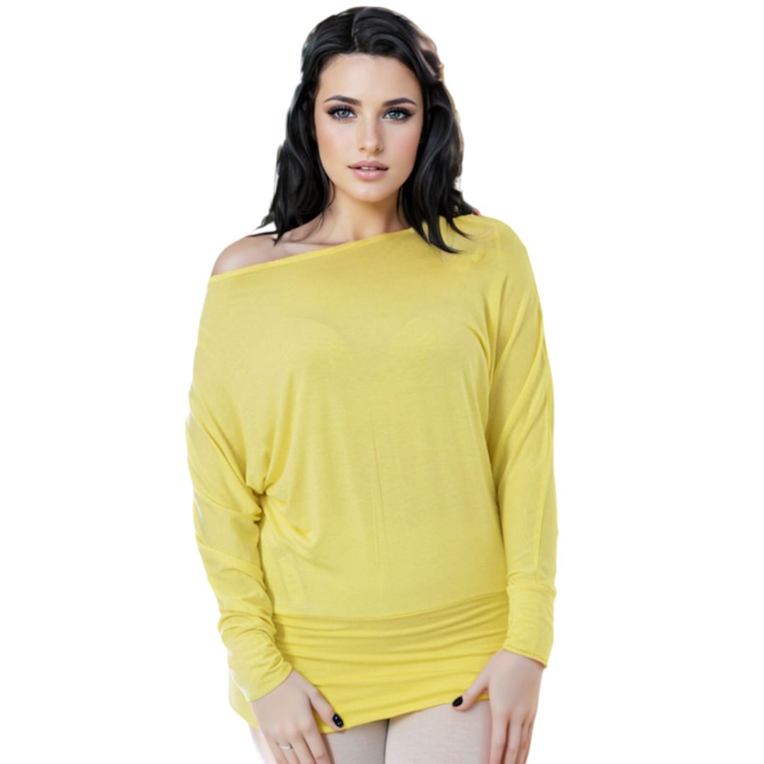 LUXE DIVA One Off-Shoulder Tops with Long Sleeves, Off Shoulder Batwing Jumper, Ladies Batwing Top in Black, Red, White Plus 21 Colors More UK