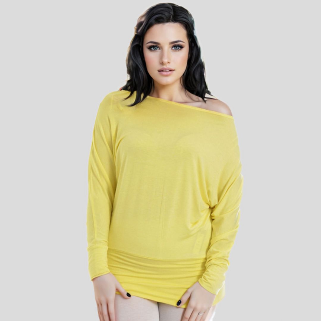 LUXE DIVA One Off-Shoulder Tops with Long Sleeves, Off Shoulder Batwing Jumper, Ladies Batwing Top in Black, Red, White Plus 21 Colors More UK