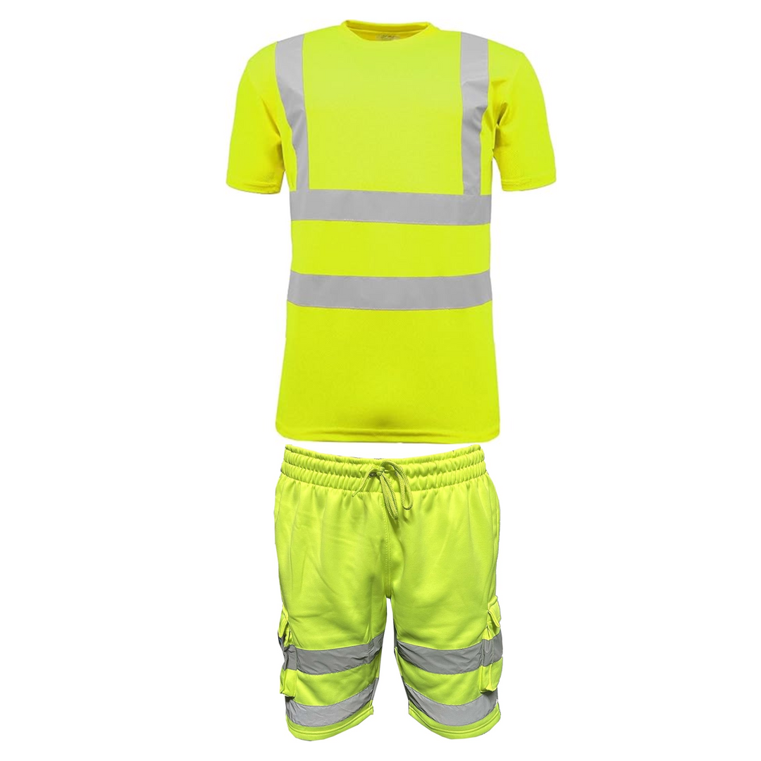 LUXE DIVA Hi Vis Safety Cargo Shorts High Visibility Reflective Workwear Security Combat Pockets Lightweight Utility Jogger for Men