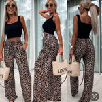 Load image into Gallery viewer, LUXE DIVA Womens Ladies Wide Leg Leopard Print Palazzo Trouser