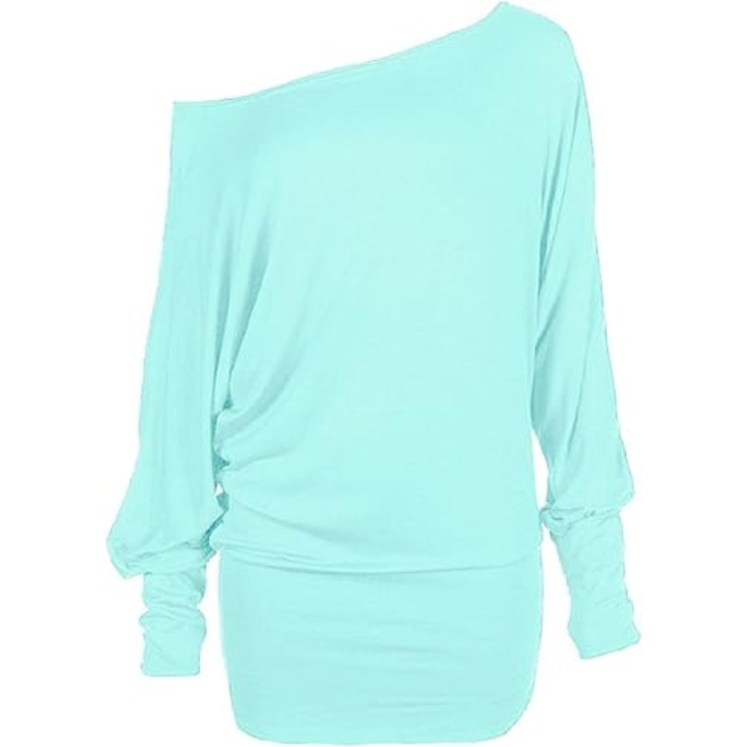 LUXE DIVA One Off-Shoulder Tops with Long Sleeves, Off Shoulder Batwing Jumper, Ladies Batwing Top in Black, Red, White Plus 21 Colors More UK