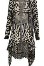 Load image into Gallery viewer, LUXE DIVA Ladies Womens Long Sleeve Knitted Aztec Pattern Open Waterfall Tassel Cardigan Aztec Diamond