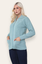 Load image into Gallery viewer, Women's Ladies Knitted Cable Zipper Collar 2 Pockets Zip All The Way Down 8-14