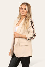 Load image into Gallery viewer, LUXE DIVA Ladies rouge leopard on sleeve Italien  blazer 2 front flap pockets