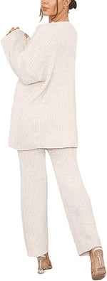 Load image into Gallery viewer, LADIES 2 PIECE CHUNKY KNIT LOUNGE WEAR SUIT ITALAIN  4 BUTTON V/N CARDIGAN OVERSIZE WIDE LEG KNIT TRS LEGGINGS