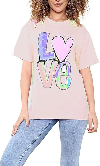 LUXE DIVA Women's Colourful Love Print Oversized T-Shirt
