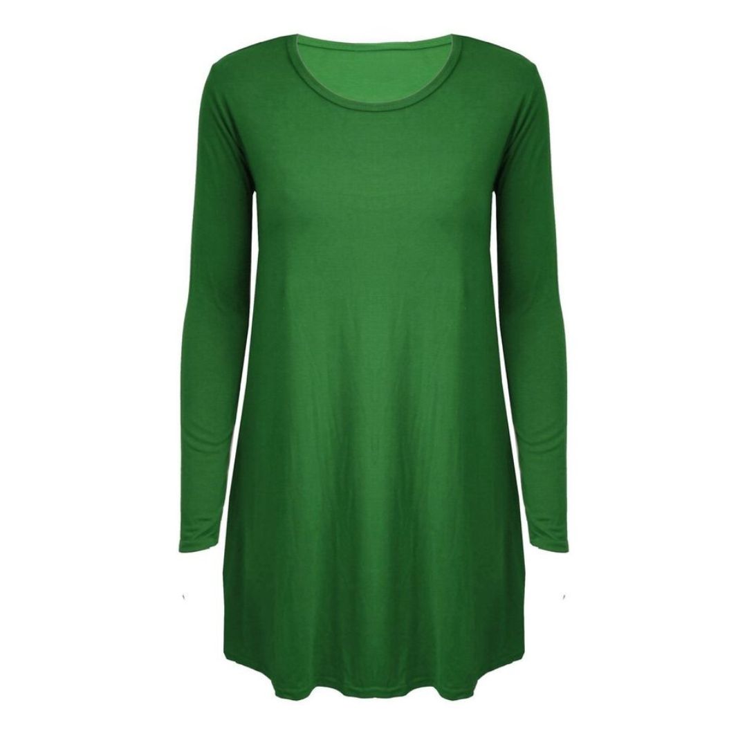 LUXE DIVA WOMEN LADIES LONG SLEEVE SWING DRESS FLARED A LINE SKATER DRESS TOP SIZE 8-26