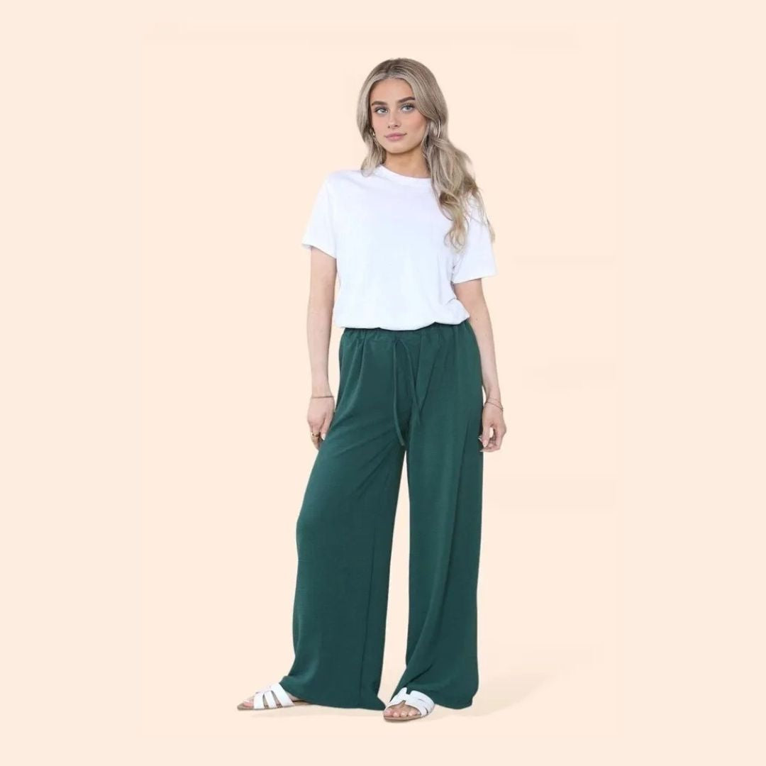 LUXE DIVA Womens Ladies Wide Leg Drawstring Palazzo Bottom Trouser Pant