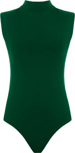 Load image into Gallery viewer, Womens Polo Turtle Neck Bodysuit Ladies Sleeveless Leotard Plain Stretchy Plunge Casual Party T-Shirt Top Sizes 16-22