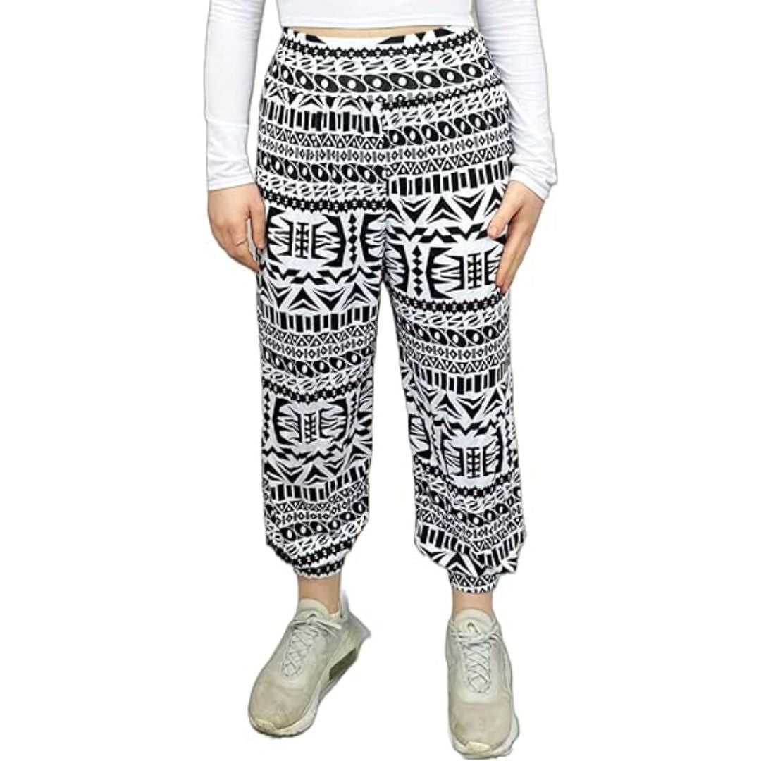 LUXE DIVA Women’s Harem Pants Trousers | Printed Full Length Ali Baba Baggy Trousers with Side Slits & Ankle Cuffs | Casual Stretch Yoga Sweatpants | Sizes 8-26