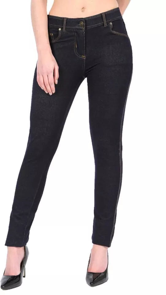 LUXE DIVA Ladies Women & Girls Stretch Denim Look Skinny Jeggings Leggings with Zip and Pockets UK Size 10-22