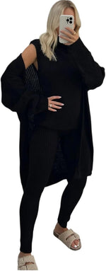 Load image into Gallery viewer, LUXE DIVA Ladies Girls 3 Piece Suit Roll Neck Chunky Knitted Tracksuit Rib Lounge Wear Set
