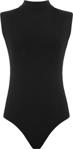 Load image into Gallery viewer, Womens Polo Turtle Neck Bodysuit Ladies Sleeveless Leotard Plain Stretchy Plunge Casual Party T-Shirt Top Sizes 8-14