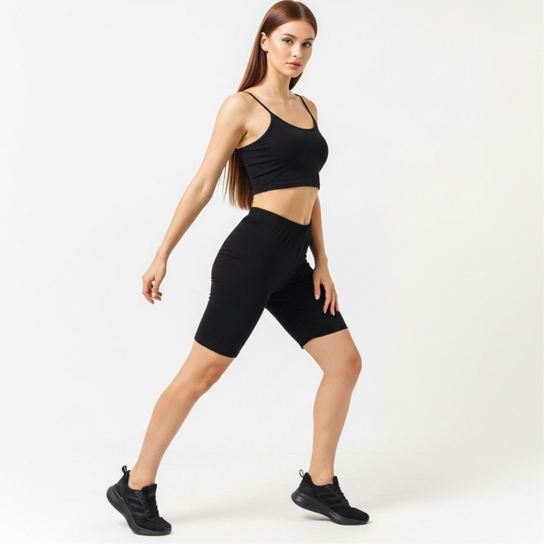 LUXE DIVA 2-Piece Set – Cami Bra Top and Cotton Cycling Short for Women, Soft Comfortable Loungewear, Workout, Yoga & Everyday Wear for All