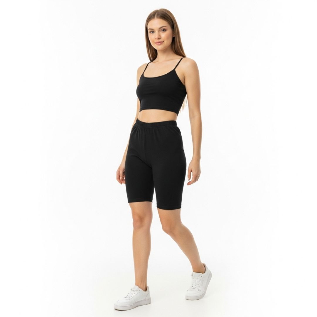 LUXE DIVA 2-Piece Set – Cami Bra Top and Cotton Cycling Short for Women, Soft Comfortable Loungewear, Workout, Yoga & Everyday Wear for All