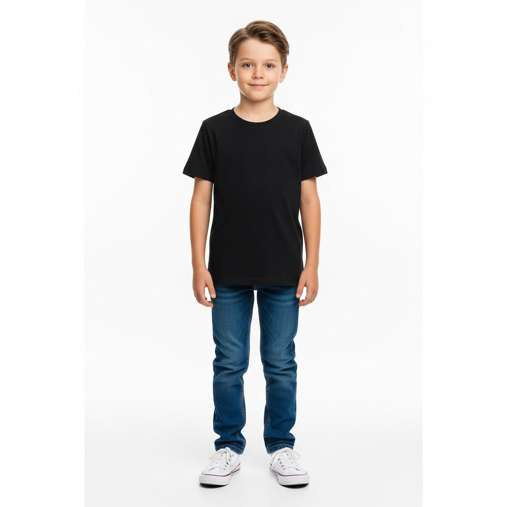 LUXE DIVA Kids Short Sleeve School Crew Neck T-Shirt in Soft Cotton. Ages 3–16 Black or White. Comfy, Stylish, Perfect for School Wear