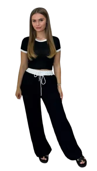 WomenÕs Ribbed Contrast Co_Ord Ð Crop Top & Trouser Set