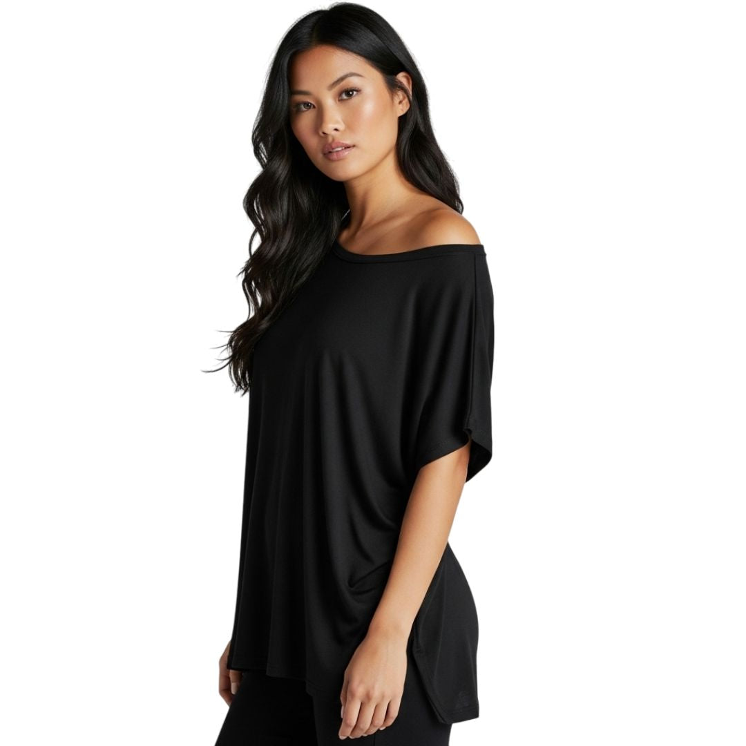 LUXE DIVA Women's Batwing Short Sleeve Off-Shoulder Top – Stylish Bardot Baggy T-Shirt