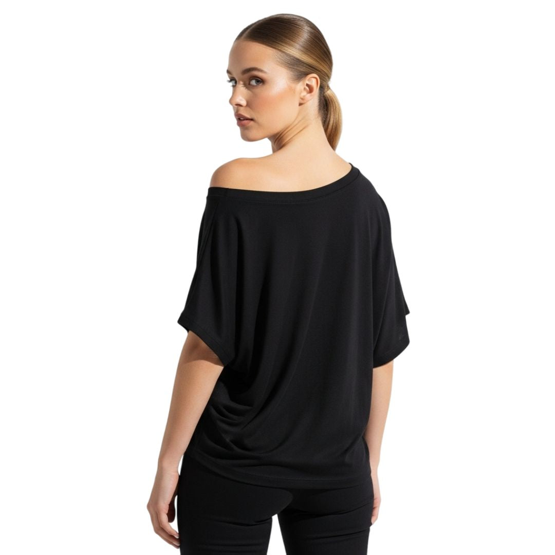 LUXE DIVA Women's Batwing Short Sleeve Off-Shoulder Top – Stylish Bardot Baggy T-Shirt