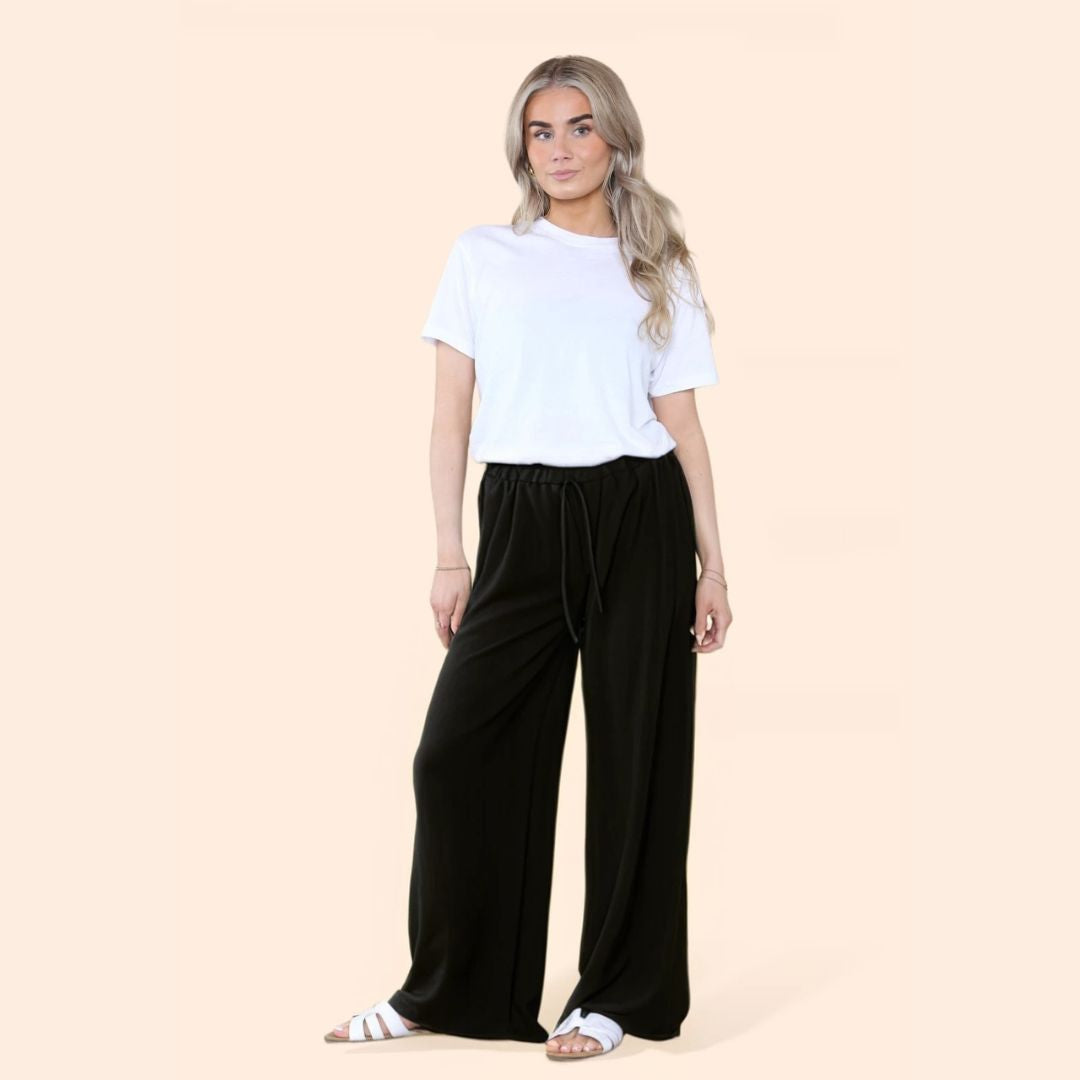 LUXE DIVA Womens Ladies Wide Leg Drawstring Palazzo Bottom Trouser Pant