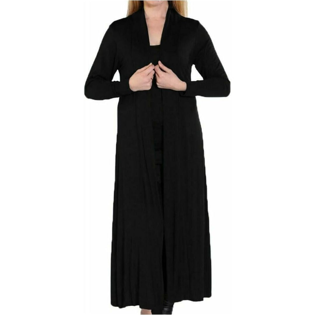 LUXE DIVA Women’s Plus Size Maxi Long Cardigan UK | Floaty Full Sleeve Open Front Coatigan | Lightweight Collared Duster Jacket | Ladies Longline Cover Up Sizes 8-26