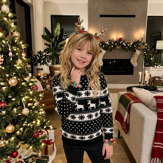 LUX DIVA Kids Knitted Christmas Jumper – Festive Long Sleeve Xmas Sweater