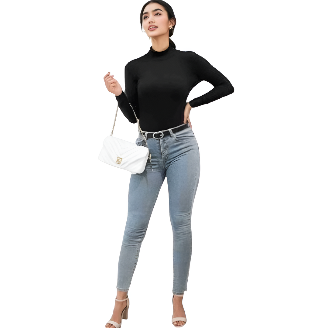 LUXE DIVA Bodysuit for Women Mock Turtle Neck Long Sleeve Tops Slim Fit Basic Stretch Soft Bodysuit Jumpsuit