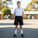 Load image into Gallery viewer, LUXE DIVA Boys School Shorts – Classic Black Knee-Length Uniform Shorts with Pockets, Easy Pull-On Design, Half Elastic Waistband for Ages 2-10 Years