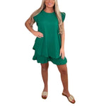 Load image into Gallery viewer, LUXE DIVA Womens Ladies Frill Sleeve Top With Shorts Two Piece Co ord Set Tracksuit 8-22