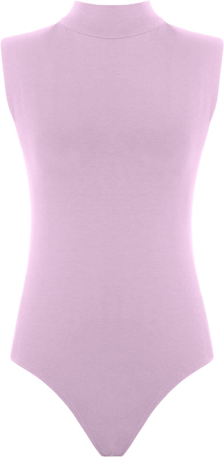 Womens Polo Turtle Neck Bodysuit Ladies Sleeveless Leotard Plain Stretchy Plunge Casual Party T-Shirt Top Sizes 16-22