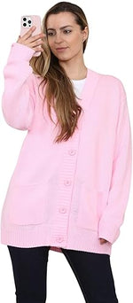 Load image into Gallery viewer, LADIES WOMENS PLAIN V NECK 5 BUTTON LONGLINE OVERSIZE LOOSE FIT KNITTED CARDIGAN