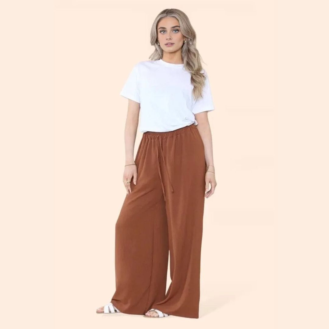 LUXE DIVA Womens Ladies Wide Leg Drawstring Palazzo Bottom Trouser Pant