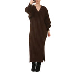 Load image into Gallery viewer, LUXE DIVA LADIES V Neck HIGH FUNNEL NECK LONG MAXI LENGTH KNITTED DRESS NOW IN STOCK