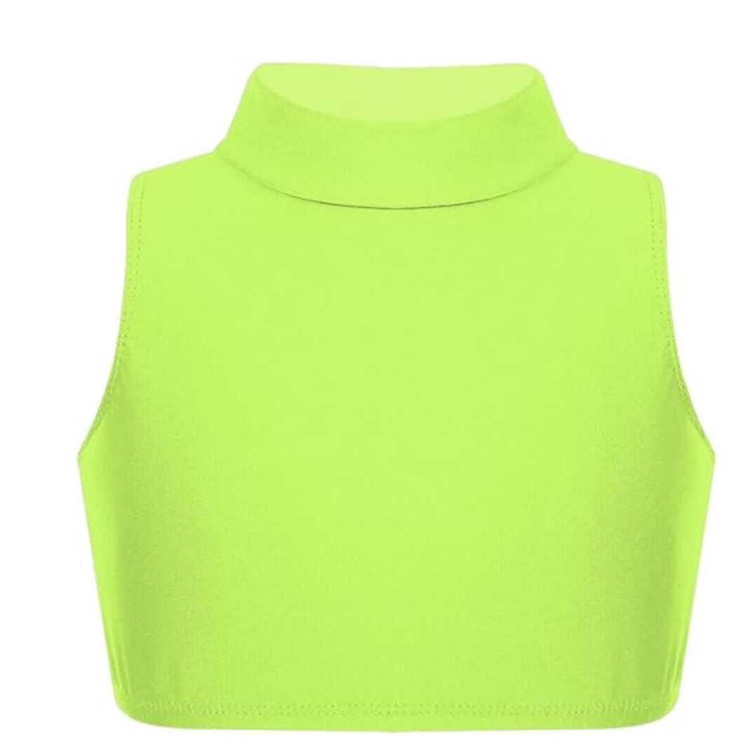 LUXE DIVA Girls Gymnastics Crop Tops – Kids Sleeveless Turtle Neck Crop Top for Dance, Yoga, Sports, Running – Plain Summer Vest Activewear for Girls Ages 5-13 Years