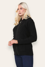 Load image into Gallery viewer, Women's Ladies Knitted Cable Zipper Collar 2 Pockets Zip All The Way Down 8-14