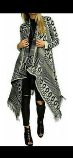 Load image into Gallery viewer, LUXE DIVA Ladies Women Long Sleeves Aztec Print Frill Waterfall Knitted Cardigan 8-16
